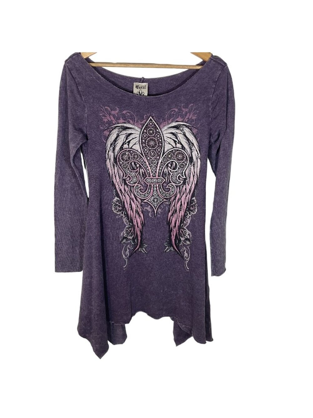 Vintage Y2K Vocal Embellished Fleur De Lis Tunic Women S Emo Grunge Punk Rock
